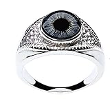 Unisex Blue Glass Eye Ring in an Eye-Shaped Stainless Steel Setting by Steel Dragon Jewelry (human dark blue, 7)