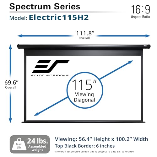 Image of Elite Screens Spectrum 115″ Motorized Projector Screen, 16:9 Electric Drop Down, 4K 8K Ultra HD, Home Theater & Gaming, Swift-RC1 Wall /Ceiling Mount, Black Case - ELECTRIC115H2-X