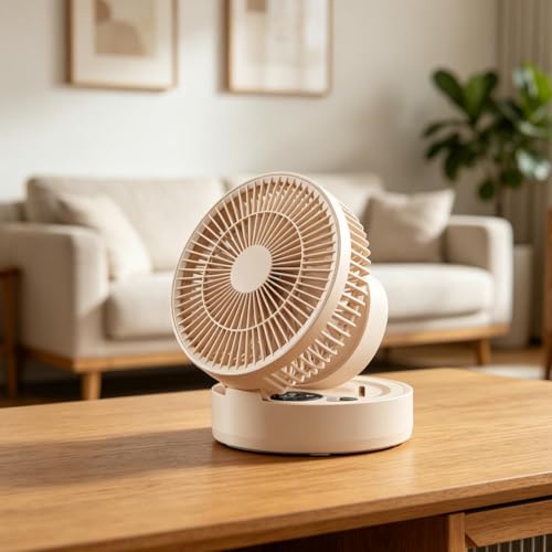 Ventilateur de bureau USB rechargeable 5 vitesses avec miroir LED - 4