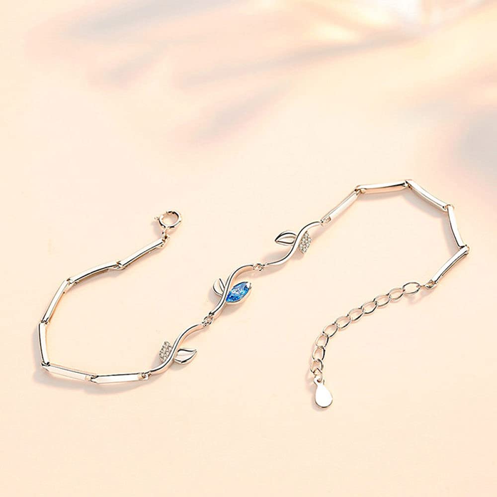 Braccialetti a Catena con Polsino in Argento Sterling Moda, Bracciale in Argento Sterling 925 da Donna con Braccialetto di Foglie di Cristallo a Mosaico Regali di Gioielli in Argento Sterling