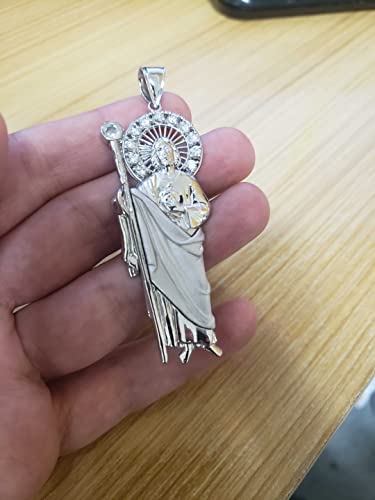 Sterling Silver Saint Jude CZ Pendant (L-3")4