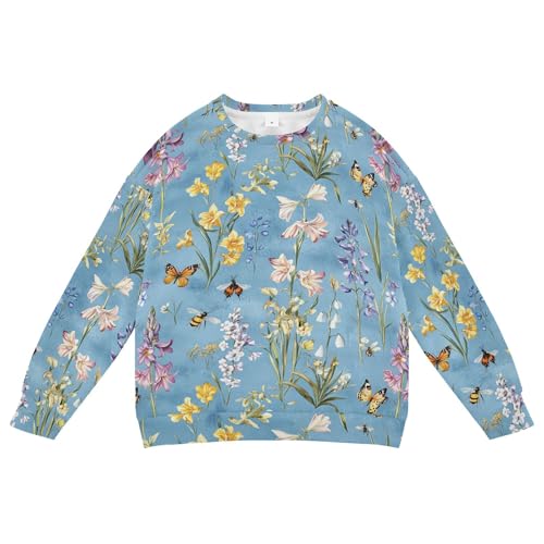 JUNZAN Flowers Hyacinths Butterflies Blue Little Boys Pullover Hoodie Fleece Fall Tops Shirts Party 4T