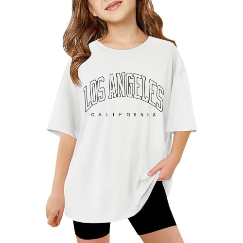 Opiniones y reviews de Camisetas y tops para Niña favoritos de las personas. 44 playera de gran tamaño para niñas de verano 2025 para niños, moda con estampado de letras de ciudad, cuello redondo, camisetas de manga corta, tops informales de 3 a 14 años,...
