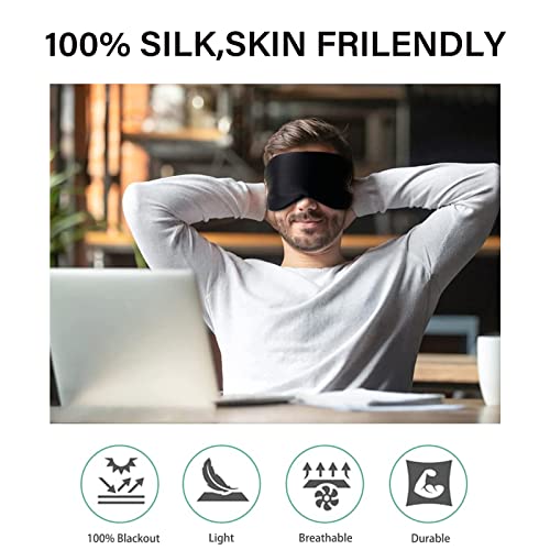 Natural Silk Sleep Mask For Side Sleeper Men & Women & Kids, Breathable Sleep Eye Mask For Light Blocking, Contoured Cup Sleeping Mask, Flight Nap Travel With Adjustable Elastic Strap-Free Ear Plugs #TOP6