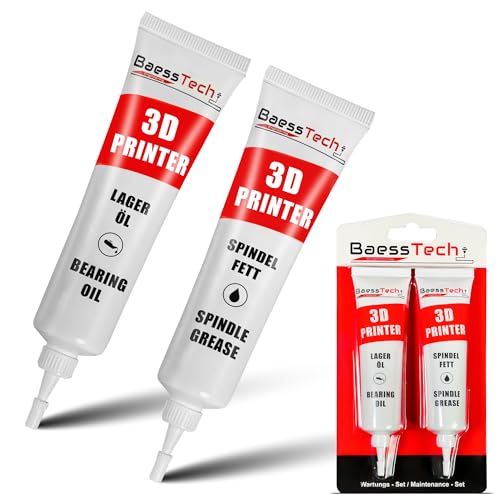 BaessTech 3D-Drucker Fett & Öl Zubehör Set zur professionellen Wartung - Spindel Öl Fett zur Druckoptimierung & Geräuschreduktion - 3D Druck Schmierfett, 30ml Lageröl & 30g Spindelfett Set