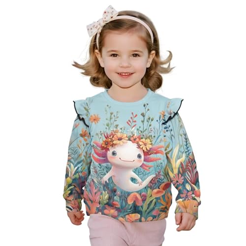 Xpyiqun Girls Ruffle Shoulder Pullover Tops Crewneck Sweatshirt for Kids 1-8 Years Long Sleeve Shirt Athletic Outfits