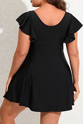 Smismivo Plus Size Swimsuit for Women Tummy Control One Piece Bathing Suit Slimming Ruffle Swimdress Curvy Swimwear2