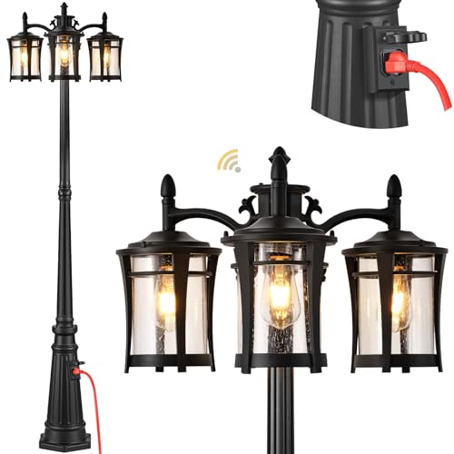 Image of Gleamz Outdoor Lamp Post with Outlet, Black Lamp Posts Outdoor Lighting | Dust to Down Photocell Sensor, Extra Outlet & Hardwired 120VAC, 100% Aluminum Street Lamp Post, Anti-rust Aluminum Frame