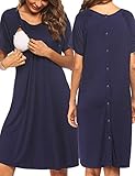 Pinspark Nachthemd umstandskleid Stillnachthemd Damen Kurz Umstandstop Schlafanzug Nachtwäsche Umstandstop Stilloberteil Bluse mit Schal für Schwangere Frauen Herbst Winter Navy Blau L
