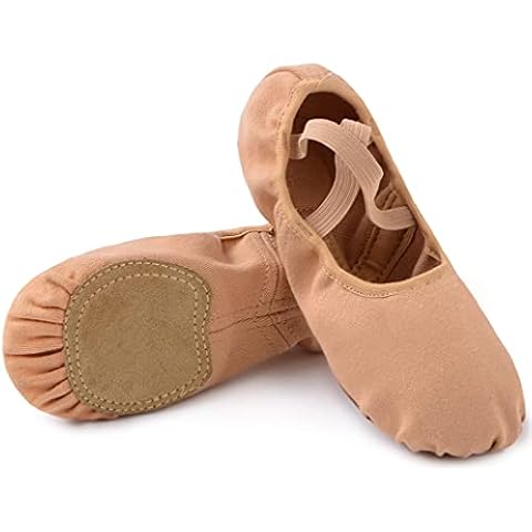 Acfoda Ballettschuhe Kinder mit Geteilte Sohle Stretch-leinen Schläppchen Mädchen Leicht Ballettschläppchen Flach Tanzschuhe Weich Tanzschläppchen Braun 24 Cover