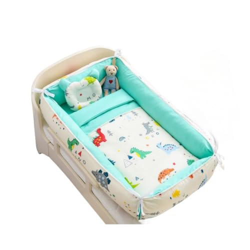 寝具 ベビーベッド ポータブルベビーベッド 新生児 枕付き ポータブルベビーベッド 折りたたみベッド ベッド 通気性 洗える 寝返り可能 限定 長期使用 安心・安全 (グリーン,キルト)