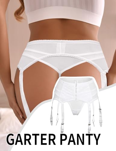 Image of ohyeah Plus Size High Waist Garter Belt Set Lace Mesh Suspender Belt with 6 Vintage Metal Clip for Stockings