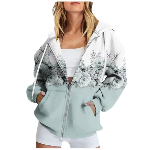 Sweat à capuche femme veste grise manches longues taille L à fleurs