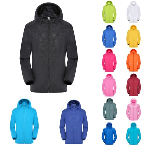 Regenjacke Herren Wasserdicht Leicht Dünne Sommerjacke mit Kapuze Outdoor Wanderjacke Ultraleichte Atmungsaktiv Regenmantel Einfarbig Outdoorjacke Fahrrad Regenjacke Herren Camping Rain Jacket Men