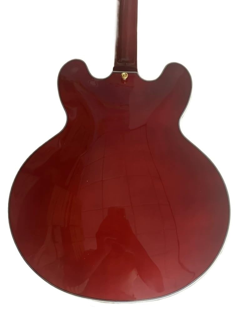 Chitarra elettrica a corpo semi-cavo, rossa con fori a F e doppio humbucker, 6 corde full size for jazz blues rock (Guitarra elettrica)