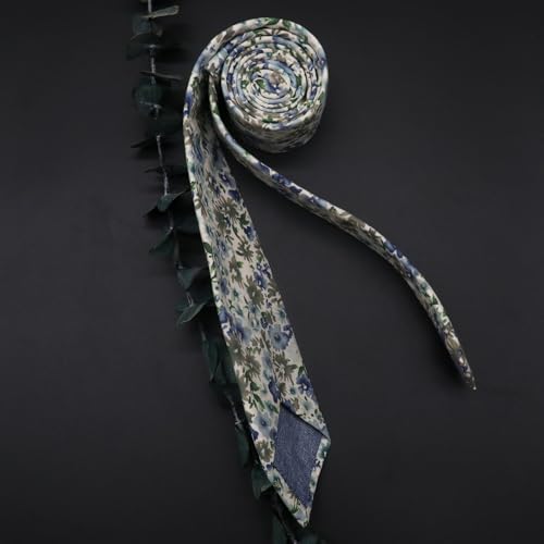 Image of Cotton Floral Ties for Men 2.76 inch Men's Skinny Tie Linen Flower Printed Neck Tie for Wedding Dating Party