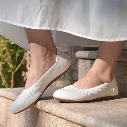 Image of poemlady Women's Ballet Flat Shoes Dress Shoes Knit Round Toe Slip On Ballerina Walking Flats Shoes for Woman Low Wedge Casual