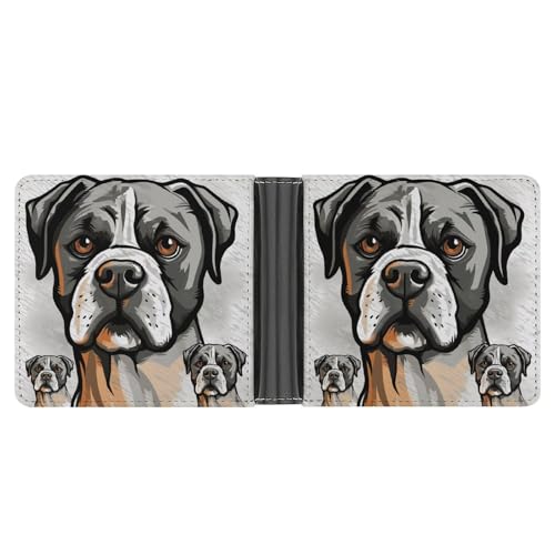 Men's Leather Wallet Bifold Wallet for Men American Bulldog Head Slim Wallet with Multiple Card Classic Passcase Mens Card Holder