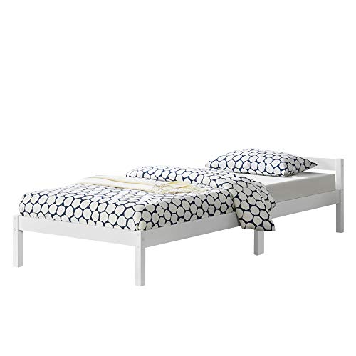 [en.casa] Cama de Pino Nakkila 90 x 200 cm Cama Simple Cama Individual con Somier Capacidad de Carga 100 kg Blanco Lacado Mate