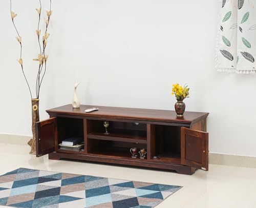 Image of Solid Wood TV Unit for Living Room 55 Inch Furniture - Wooden TV Unit with Storage Cabinet with 2 Door, 2 Shelves Wooden TV Cabinet for Living Room - Fits up to 55-Inch TV (Jason)
