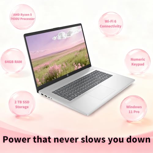 Image of HP 17.3inch FHD Laptop Computer - AMD Ryzen 5 7430U Processor, 250 Nits IPS Display, Webcam, Wifi6, Numeric Pad, Windows 11 Pro for Business & Students (32GB RAM, 1TB SSD)