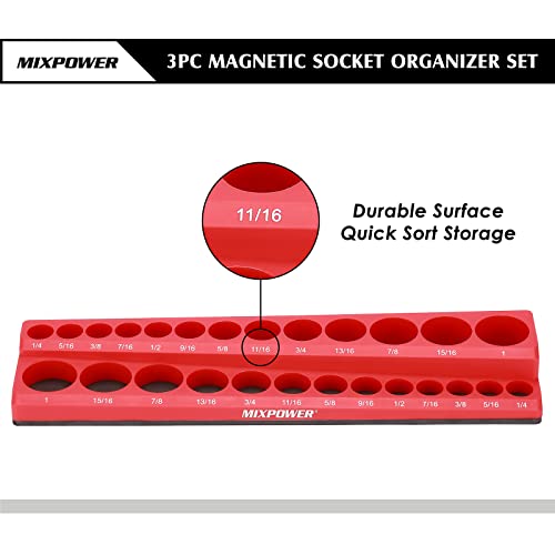 Image of MIXPOWER 1 /4 inch,3 /8 inch,1 /2 inchDrive SAE Magnetic Socket Organizers, Total 68 Slots, SAE Socket Holders for Tool Chest, Sockets not Included