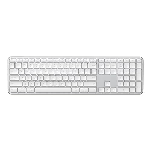Satechi Slim EX3 Wireless Keyboard, Full-Size Keyboard w/Numpad, Multi-Device Bluetooth, 2.4GHz Connection for macOS, Windows, Android, Instant OS Key Remap,USB-C Rechargeable Battery, Silver