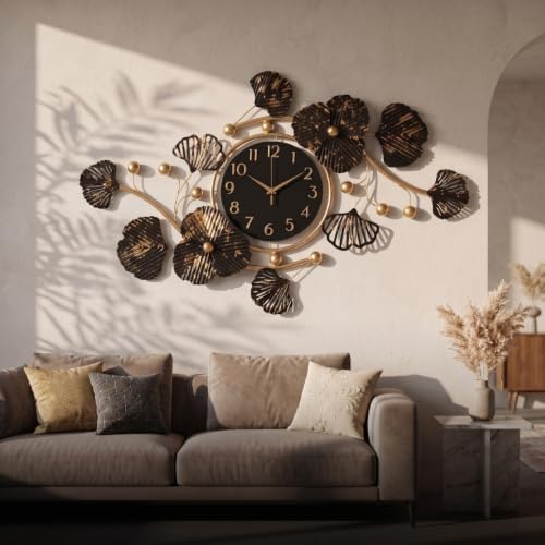 Image of Wall Clock for Office Big Size 30 Inch | Modern Metal Wall Decor Clocks for Living Room & Executive Suite | Antique Gold Black Silent Wall Watch | Designer Home Decoration Items for Wall