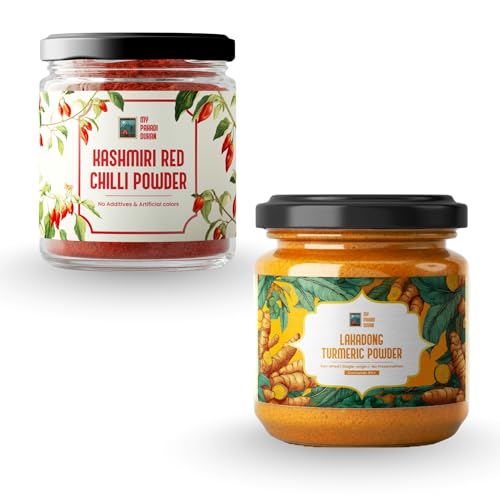 Image of My Pahadi Dukan Lakadong Turmeric & Kashmiri Red Chilli Powder Combo (100g Each) | 100% Pure, Organic, Chemical-Free, Hand-Harvested & Lab-Tested, Himalayan Wellness, Single Origin