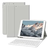 JKSML 10.2 inch Case with Keyboard for iPad 9th/8th/7th Generation [Built-in Pencil Holder] Rechargeable Wireless Bluetooth Keyboard (Quick Connection), Auto Wake/Sleep, Soft Silicone Cover, Gray