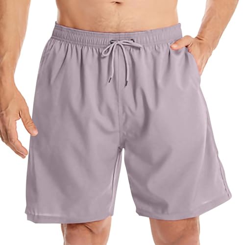 Mens Summer Beach Shorts Solid Color Athletic Workout Lounge Short Pants with Pockets Lightweight Trunks