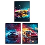 Clyrax 3 Stück Auto Poster, Öl auf Leinwand Auto Bilder 