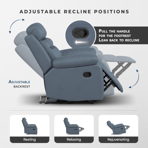 Image of Lexicon Leather Match Manual Recliner Loveseat, Wall Hugger Recliner, Blue