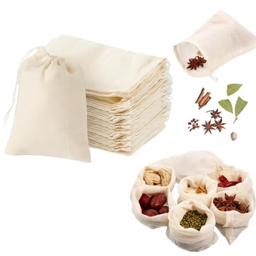 30PCS Spice Bags for Cooking Muslin Bags for Cooking, Soup, Tea Coffee Filter, Spice Storage, 8 X 10cm