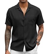 COOFANDY Mens Casual Short Sleeve Button Down Shirts Cuban Linen Textured Shirt Summer Beach Wear