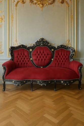 Casa Padrino canapé Baroque 3 Places en Velours Bordeaux Rouge/Noir/Or - Meubles baroques
