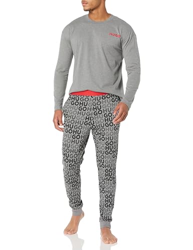 HUGO Men's Monogram Logo Long Sleeve and Cuffed Pant Pajama Set