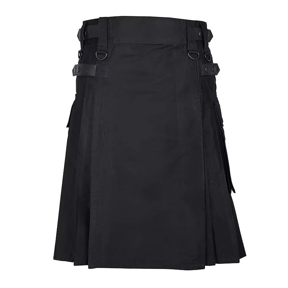 BaronHong Tartan Utility Kilts for Men Tartan Kilt avec Bretelles et Grandes Poches Cargo