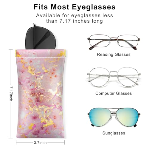 Image of 3 Pack Eyeglasses Pouch, Portable Squeeze Top Leather Sunglasses Pouch Spring Storage Glasses Case, Pink Gold Marble