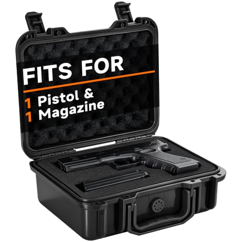 Image of TSA Approved Gun Pistol Case Waterproof Handgun Case with Pre-Cut EVA Foam Shockproof Travel Carrying Hard Shell Case Included Silica Gel Canister, Black