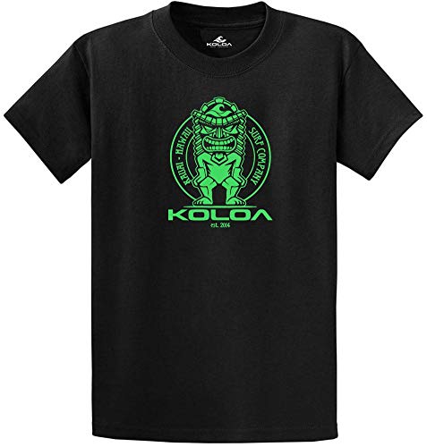 Joe's USA Koloa Surf Tiki Logo Heavyweight Cotton T-Shirt-3XL-Black/Green