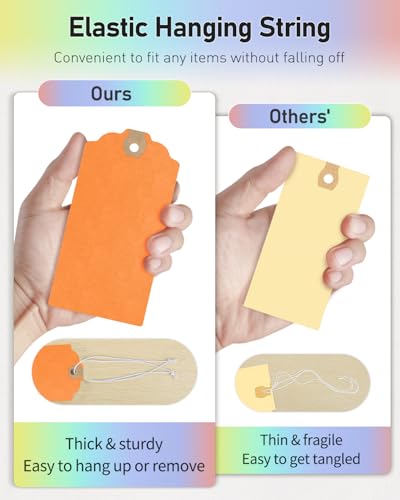 Uniclife 72 Stück leere Versandetiketten mit elastischer Schnur befestigt Karton Papier Hang Tags mit verstärkter Öse große Kennzeichnung Tags Preis Tags Inventar Label Tags, Regenbogenfarben