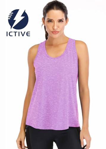 Image of ICTIVE Workout Tops for Women Loose Fit Racerback Mesh Backless Muscle Tank Running Shirts