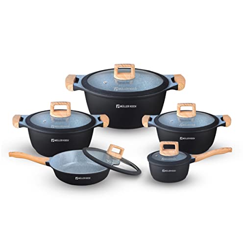 Müller Koch MK-5013 - Batería de cocina (10 piezas, tapa de cristal, para inducción, aspecto...