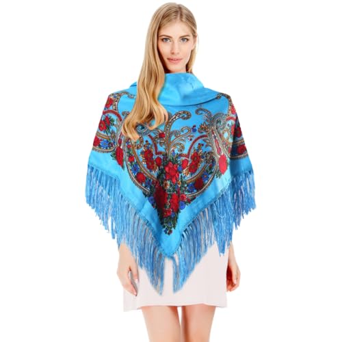 Zcargel Women Shawls Ethnic Lightweight Floral Printed Scarf with Fringes Soft Tassel Scarf Shawls Scarves Headwraps3