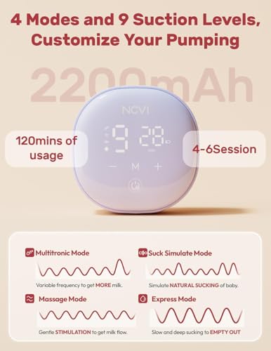 Image of NCVI 8122 Breast Pump Hands-Free, Wearable Breast Pump with 21 /24mm Flange | 4 Modes 9 Levels, Hospital-Grade Suction , BPA-Free, <45db, Portable Breast Pump for Mom Driving or Outside, Anti-flow