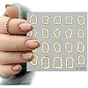 5D Embossed Gold Nail Art Stickers Crystal Soft Glue Irregular Geometric Coil Heart Nail Decals Self Adhesive Chrome Gold French Nail Stickers for Women DIY Nail Art Design Accessories 3 Sheets