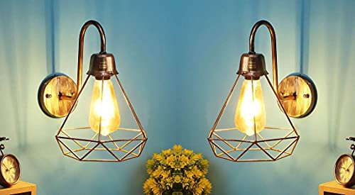Image of GreyWings Geometric Antique Bronze Metal Wall Light, Modern Industrial Decorative Sconce, (Bulb not Included) Small Pack of 2