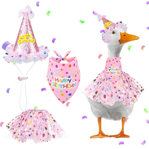 Gemoioio Porch Goose Outfits Birthday Goose Outfits with Glitter Tutu Skirt Birthday Hat and Bandana Valentine Porch Gooses Outfit for 23 17 Outdoor Statue Patio Yard Lawn Art(Pink)