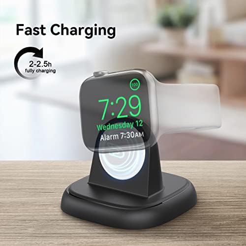 NEWDERY Wireless Charging Station for Apple Watch 8/7 Fast Charger Dock Stand Magnetic iWatch Charging Holder Portable Mini Travel Charger for iWatch Series 8/7/6/5/3/2/SE